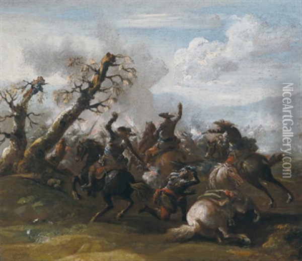 Reitergefecht (battaglia Di Cavallerie) Oil Painting - Jacques Courtois
