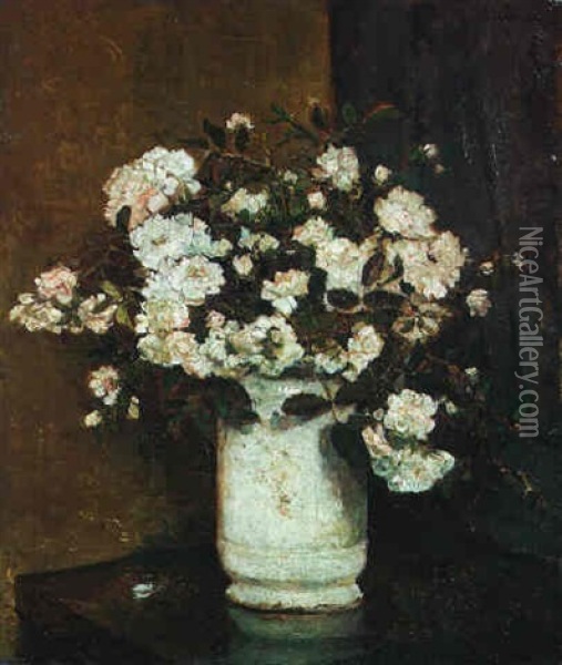 White Roses In A Vase Oil Painting - Johannes Evert Hendrik Akkeringa