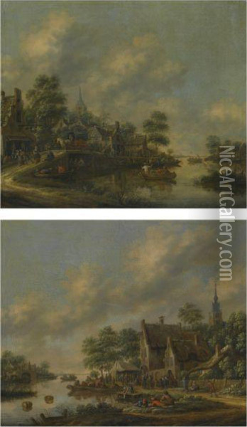 A River Passing Through A Village Oil Painting - Thomas Heeremans
