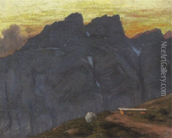 Gebirgslandschaft Bei Untergehender Sonne Oil Painting - Albert Henri John Gos