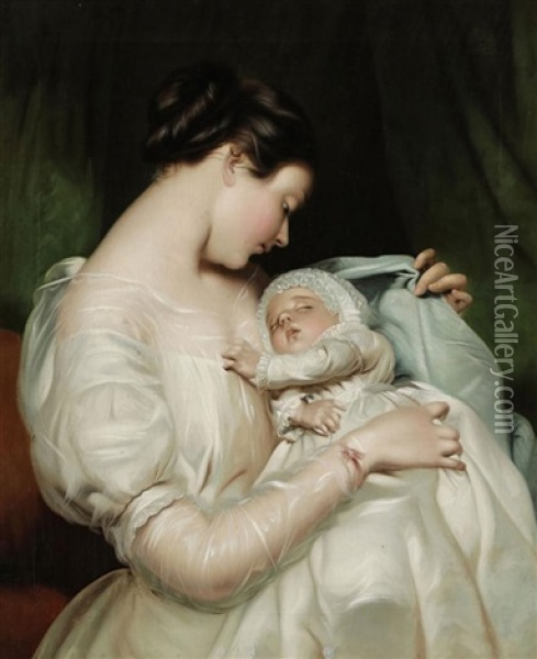 Bildnis Seiner Ehefrau Elizabeth Mit Ihrer Tochter Mary Edith Oil Painting - James Sant