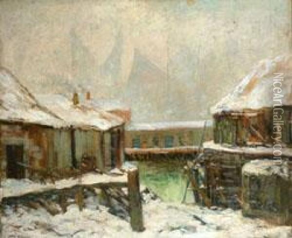 The Docks, Winter Oil Painting - Fred Wagner