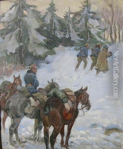 Na Zwiadzie (1925) Oil Painting - Wojciech Von Kossak