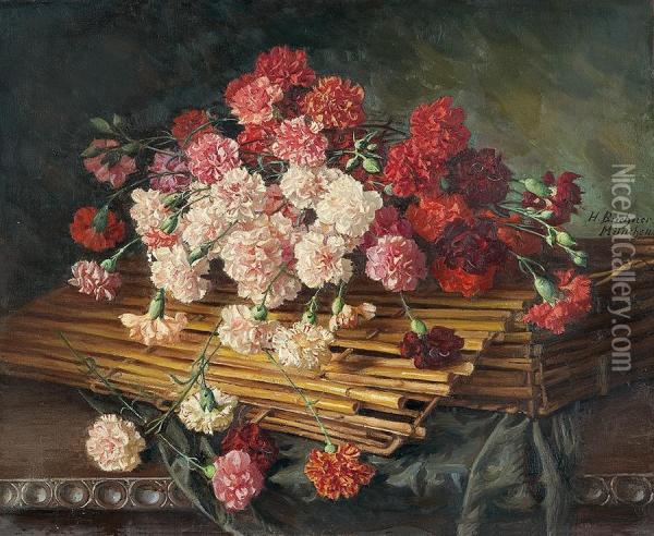 Gillyflowers In A Basket Oil Painting - Hans Buchner