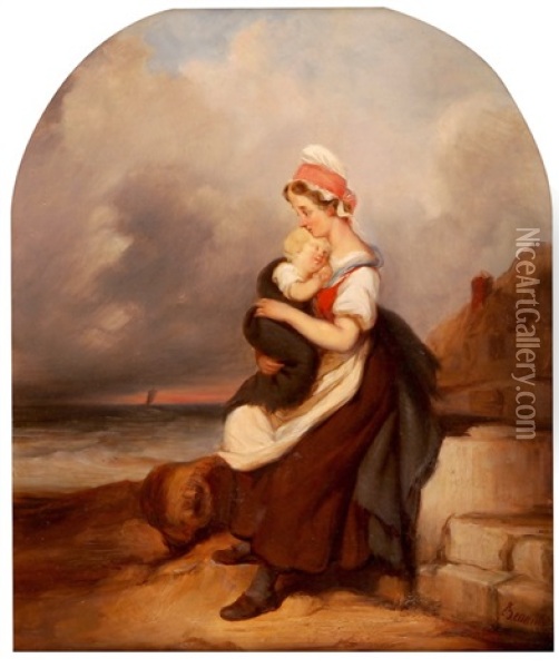 Mutter Mit Kind An Der Meereskuste Oil Painting - Joseph Beaume