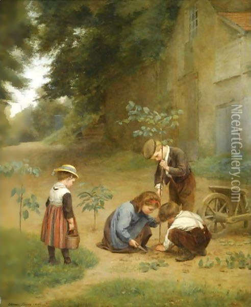 Les Jeunes Jardiniers Oil Painting - Edouard Frere