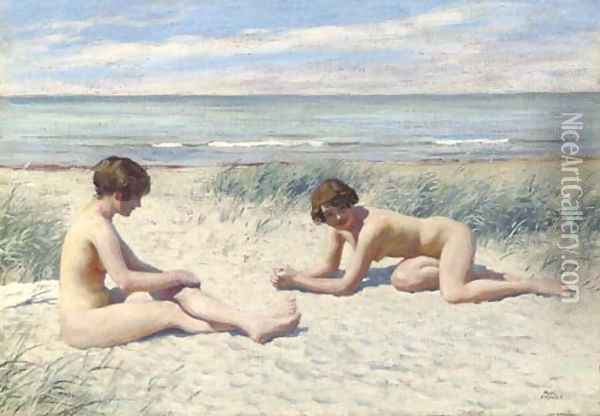 On the beach Oil Painting - Paul-Gustave Fischer
