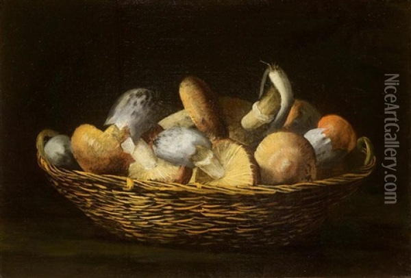 Still Life With Fungi In A Basket Oil Painting - Simone Del Tintore