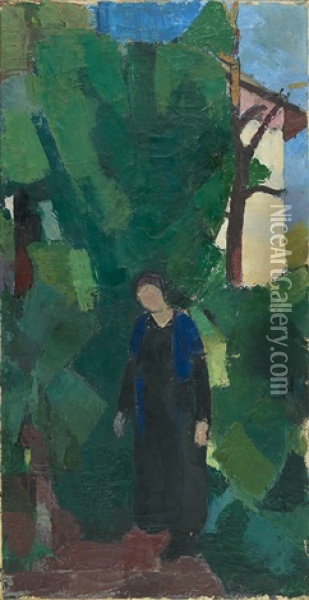 Frau Burckhardt Im Garten Oil Painting - Albert Mueller