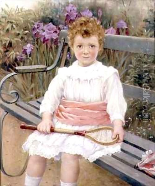 Girl with a Badminton Racket Oil Painting - Charles William Bartlett