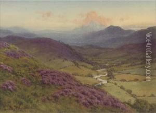 Evening, Heathertime In Mardale Near Haweswater, Westmorland (illustrated) Oil Painting - Edward Horace Thompson