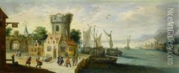Flemish Harbour With The Biblical Scene 