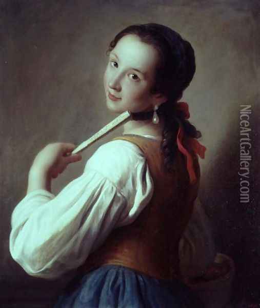 Young Girl wearing a pearl earring Oil Painting - Pietro Antonio Rotari