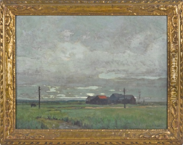 Landscape With A Farmhouse Oil Painting - Henry Bayley Snell
