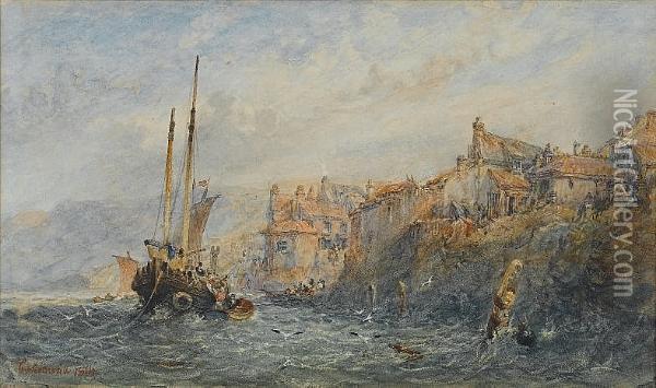 High Tide At Robin Hood's Bay Oil Painting - George Weatherill