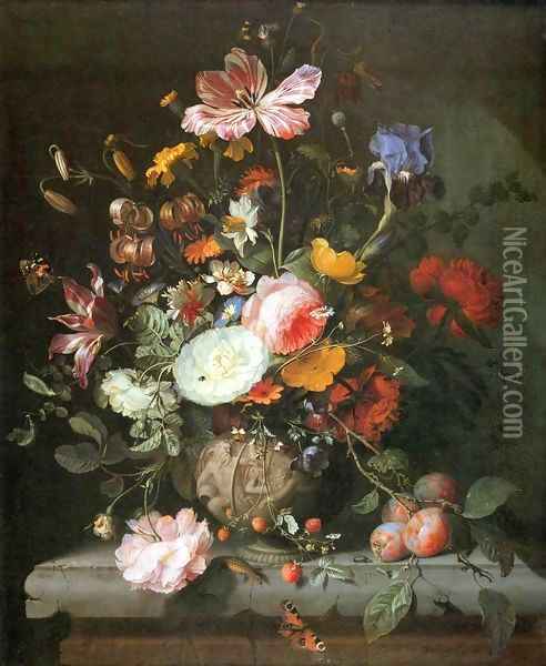 Flowers in a Stone Vase Oil Painting - Jacob van Walscapelle