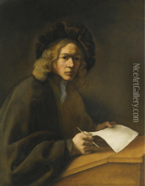 A Young Man At A Writing Desk Oil Painting - Jacobus Levecq