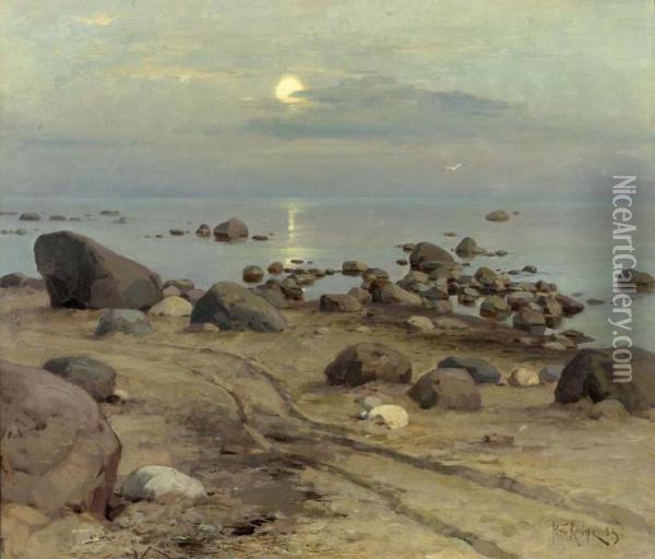 Evening Light At Sea. Oil Painting - Iulii Iul'evich (Julius) Klever
