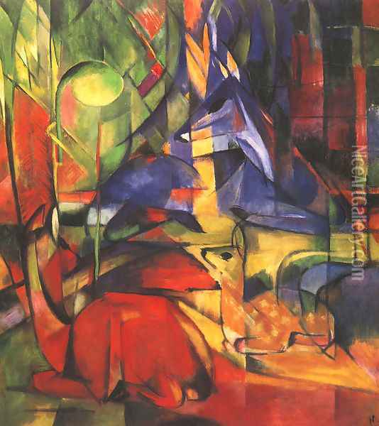 Deer in a Forest II Oil Painting - Franz Marc