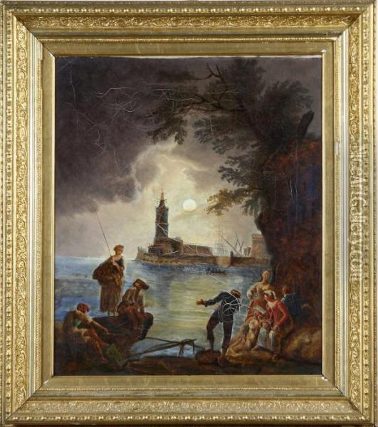 Hans Art, 1900-tal, Sallskap I Manlandskap Oil Painting - Claude-joseph Vernet