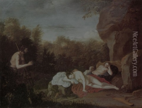 Acteon Surprising Diana And A Nymph Oil Painting - Dirck Van Der Lisse