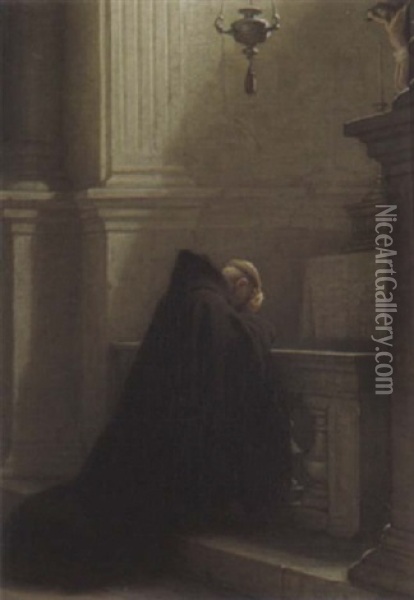 Praying Monk Oil Painting - Alfred van (Jacques) Muyden