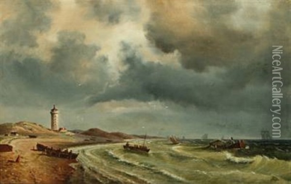 A Storm Brewing Near The Light Of Skagen Oil Painting - Carl Johann Neumann