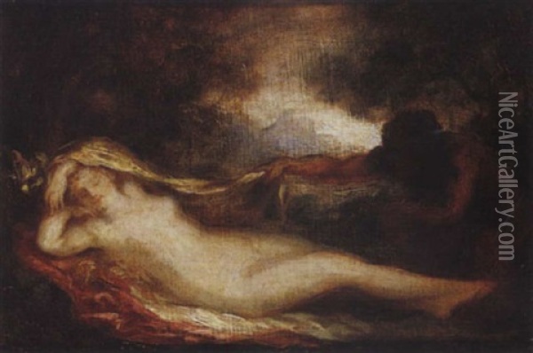 Satyre Et Nymphe Endormie Oil Painting - Louis Anquetin