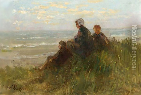 Awaiting The Fisherman's Return 2 Oil Painting - Jozef Israels