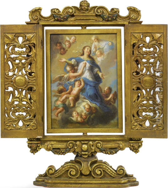 Double-sided Panel: The Assumption Of The Virgin And St. Augustine Oil Painting - Miguel Cabrera