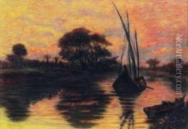 Paesaggio Con Barca Oil Painting - Angelo Morbelli