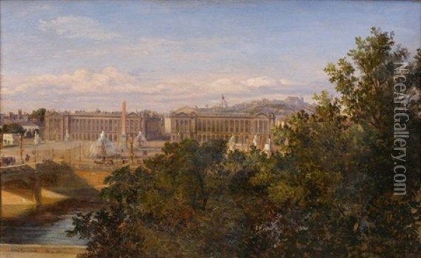 La Place De La Concorde Avec L'hotel De La Marine Sur La Droite Oil Painting - Emile Charles Lambinet