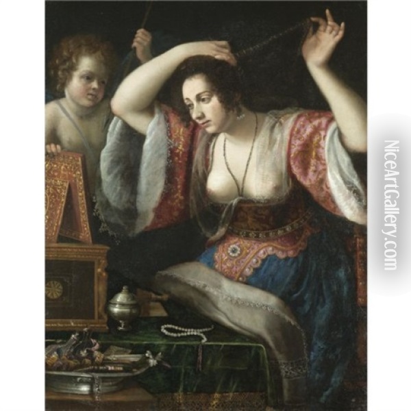 A Lady Before A Mirror (venus At Her Toilet?) Oil Painting - Artemisia Gentileschi