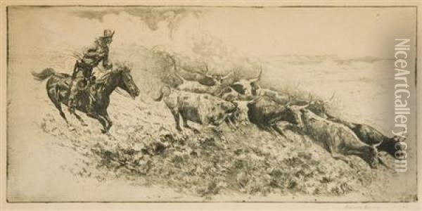 Wild Cattle No. 2 (g. 115) Oil Painting - John Edward Borein
