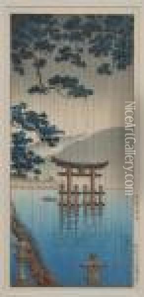 Miyajima Shrine In Rain Oil Painting - Tsuchiya Koitsu