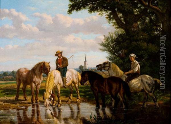 De Drinkplaats Oil Painting - Charles Coumont
