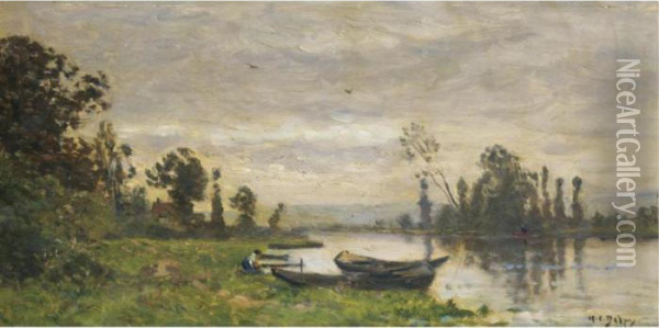 Barques Et Lavandieres Au Bord De L'eau Oil Painting - Hippolyte Camille Delpy