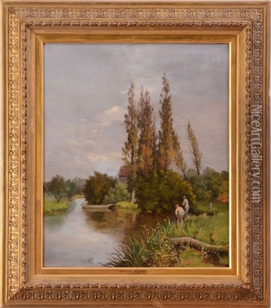 Fishing On A Stream Oil Painting - Ernest Parton