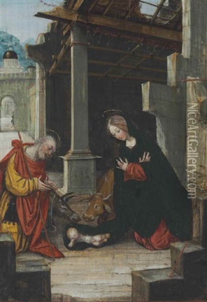 The Nativity Oil Painting - Defendente Ferrari
