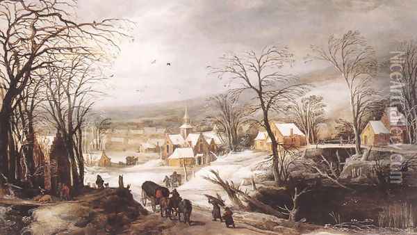 Winter landscape c. 1620 Oil Painting - Joos De Momper