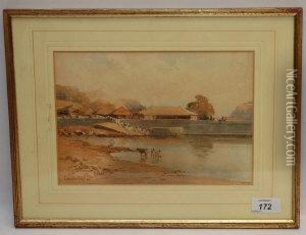 An Indian Scene By A River Oil Painting - John Jnr. Varley