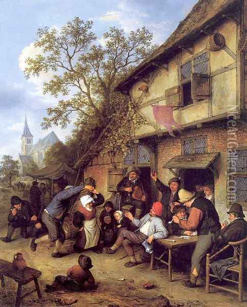 Merrymaking Outside an Inn Oil Painting - Adriaen Jansz. Van Ostade