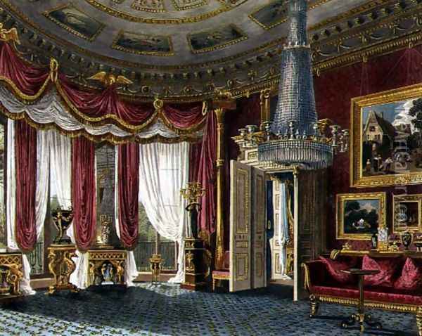 Rose Satin Drawing Room (second view) Carlton House, engraved by R. Reeve (fl.1811-37) from 'The History of the Royal Residences by William Henry Pyne (1769-1843) pub. 1818 Oil Painting - Charles Wild