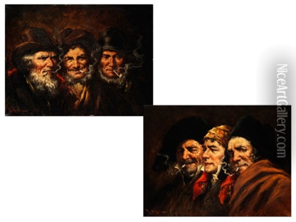 Charakterkopfe Beim Rauchen (pair) Oil Painting - Roman Arregui