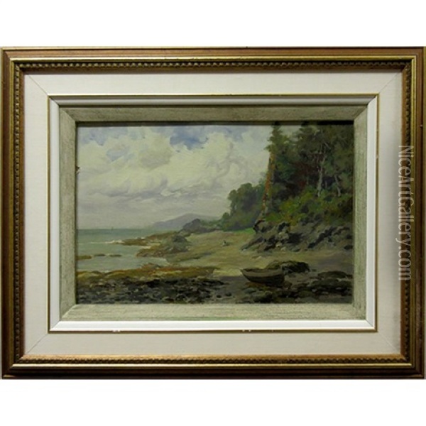 Coastal Scene With Figure And Boat Oil Painting - Frederic Marlett Bell-Smith