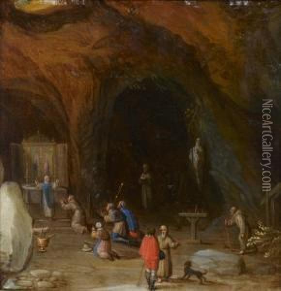 Pelerins Dans Une Grotte Oil Painting - Adriaan van Stalbemt