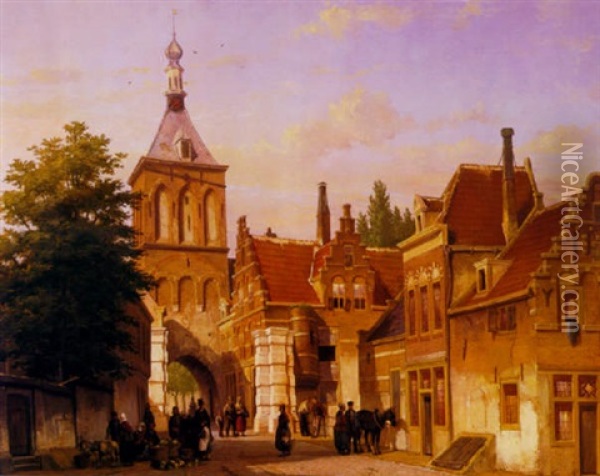 In The Square Oil Painting - Franciscus Lodewijk Van Gulik
