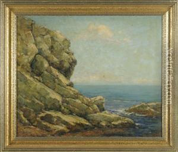 Rocky Coastal Scene With Calm Waters In The Distance Oil Painting - Cullen Yates