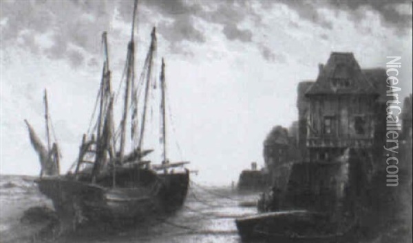 Coastal View At Dusk Oil Painting - Thomas Rose Miles