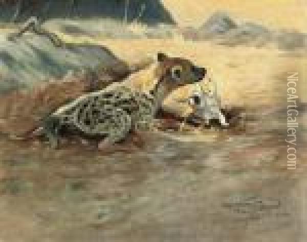 A Hyena On The African Plains Oil Painting - Wilhelm Kuhnert